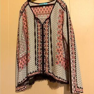 DINA BE Women Medium Boho Indie Multi color Patterned Blouse black crochet